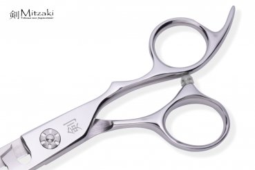 Skulptierschere: Mitzaki - "SOFTER F2" in 5,5 - 5.75 oder 6.0 Zoll, 6 Prismen auf der Kammseite, Schneiden aus 440C Japanstahl,  Ergoform, für den Künstler am Haar, ideal für Backward Slicing